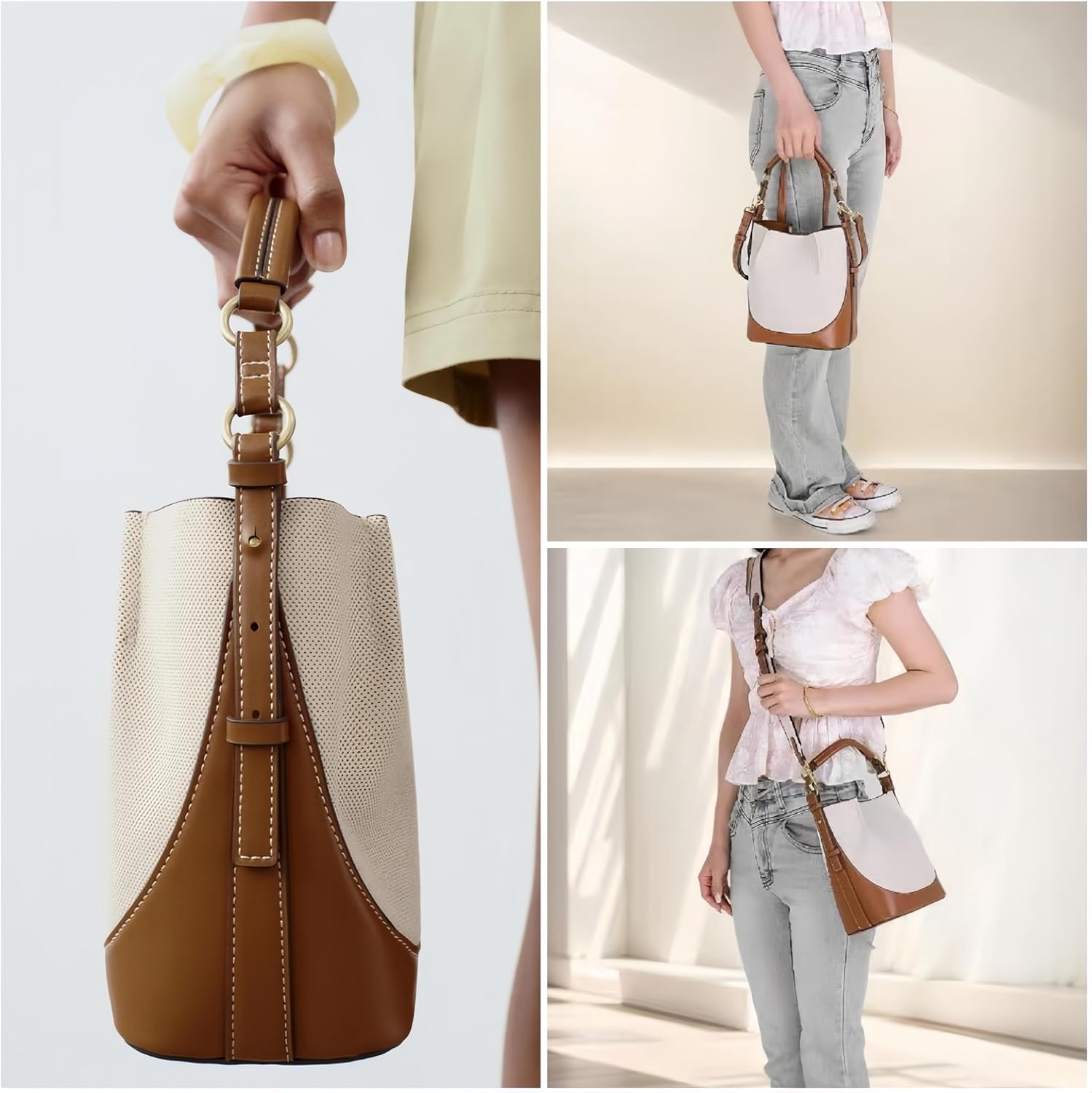 Bucket Hobo Bag for Women Crossbody Top Handle Purse Designer Shoulder Bag Handbag with 2 Detachable Straps